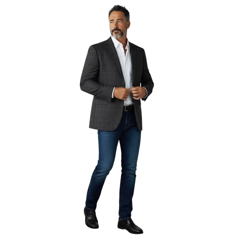 Pronto Uomo Platinum Grey 2-Button Windowpane‎ Wool Suit Jacket Blazer 56L NWT